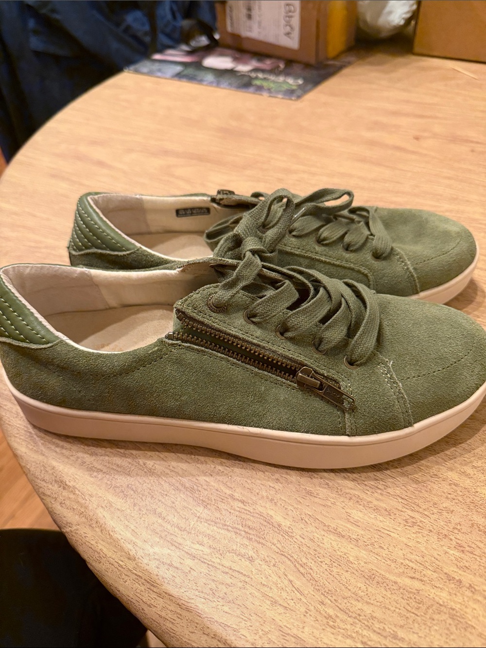 REVITALIGN Olive Suede Lace-Up Sneakers with Side Zip